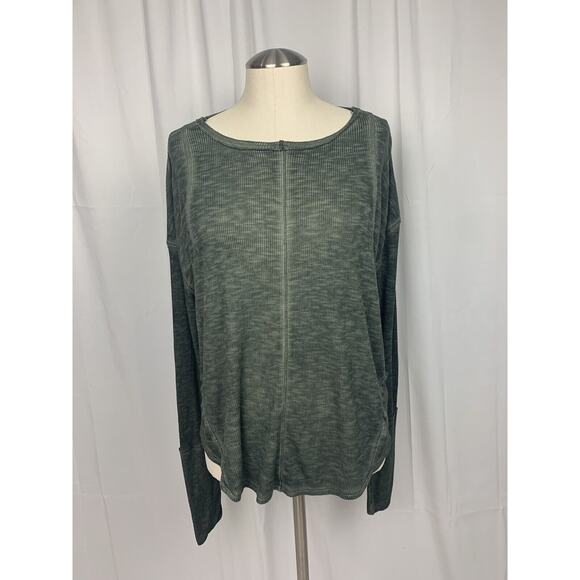 Free People Movement Lay Up Tee Long Sleeve Green Cutouts Oversized Sz S NWT - Picture 1 of 16